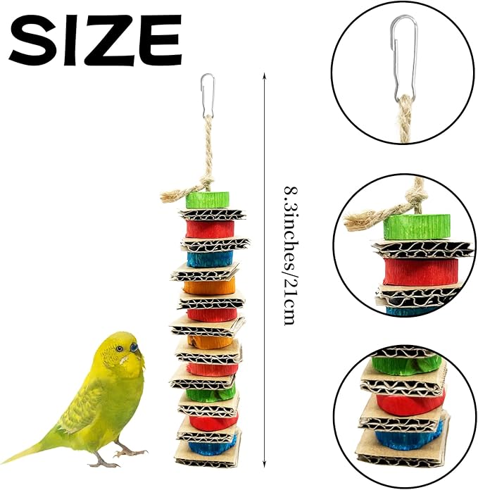 2 Pack Small Bird Chews Toy Natural Cardboard Wood Parrot Chewing Cage Hanging Toys for Conures Parakeet Cockatiel Budgies Love Birds Canary