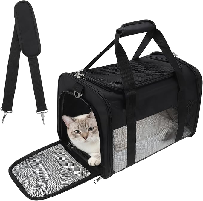 Pet Carrier, Breathable Mesh Design, Soft Cat Carrier with Shoulder Strap, Comfortable Travel Solution, Black