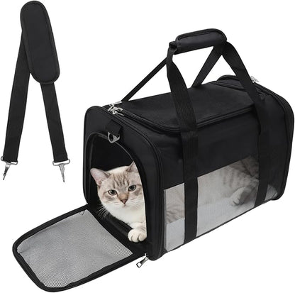 Pet Carrier, Breathable Mesh Design, Soft Cat Carrier with Shoulder Strap, Comfortable Travel Solution, Black
