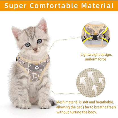 Khaki-Pattern, XS Cat & Dog Vest Harness - All-Weather Reflective Mesh Step-in Adjustable Harness for Walking
