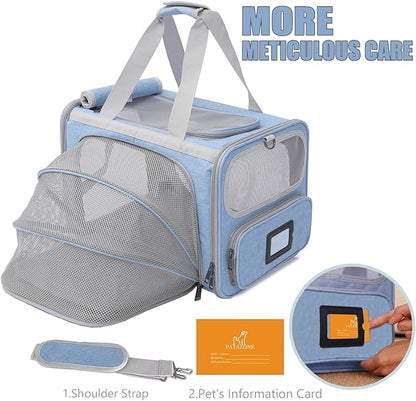 Small Dog Carriers Airline Approved,Blue Cats Travel Bag,Personality,Expandable,Ventilated,Sturdy Pets Carriers Rabbits Bunny Puppies Cage Small Animals Outdoor Carry Kennel