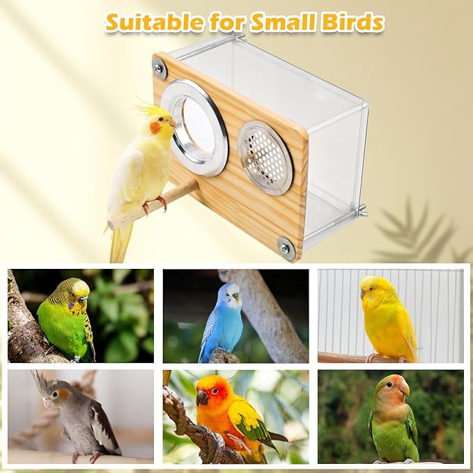 Bird Nesting Box for Window,Transparent Parakeet Nest Breeding Box Parrot Breeding Mating Box Bird Nest Box House Cage Accessories with Wood Perch for Parakeet Budgie Conure Parrot