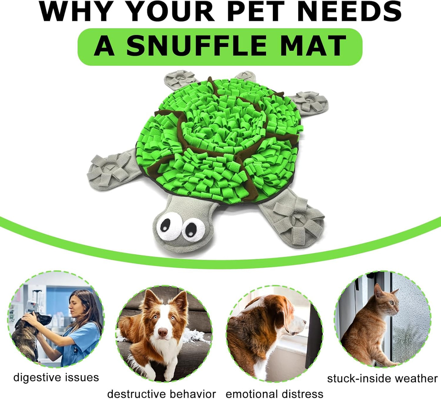 Snuffle Mat for Dogs, Tortoise-Themed Slow Feeder for Small/Middle/Large Breed, Durable Washable Portable Pet Feeding Mat, Nose Work Training Pad, Anxiety Relief & Mental Stimulation(S, Green)