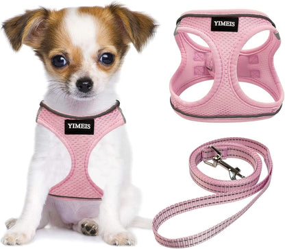 YIMEIS Dog Harness and Leash Set, No Pull Soft Mesh Pet Harness, Reflective Adjustable Puppy Vest for Small Medium Large Dogs, Cats (Pink, Medium)