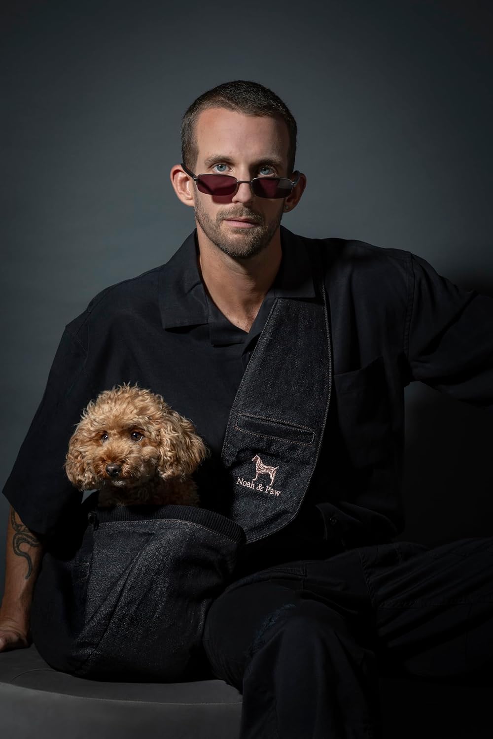 Noah & Paw Dog Sling Carrier for Small Dogs 5-18lb, Dog Sling for Small Dogs and Cats, Dog Carrier with Adjustable Padded Strap, Denim Lined with Fur, 3X Safety Features, Machine Washable