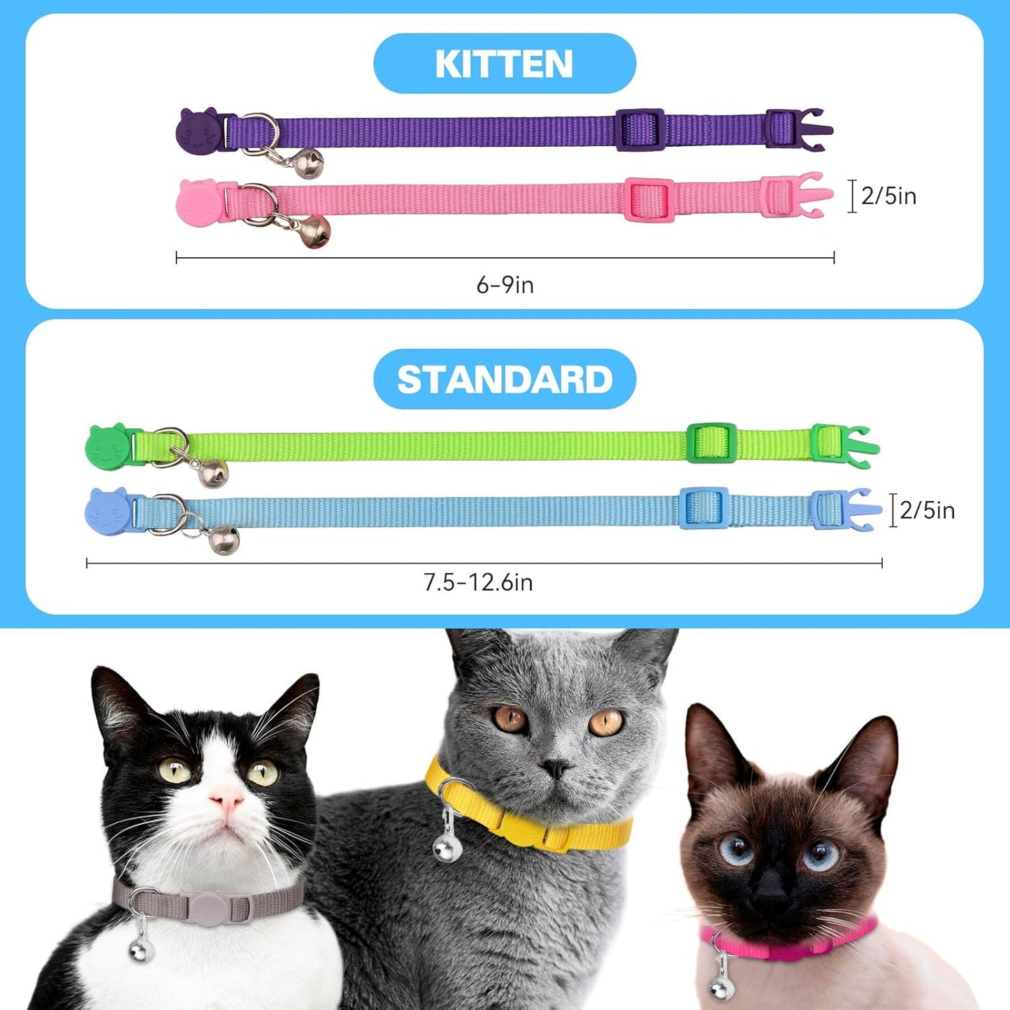 16 PCS Breakaway Cat Collars,Kitten Collar with Bell Cat Collars for Boy Girl Cats Breakaway Collar for Cats 7.5-12.6 Inch