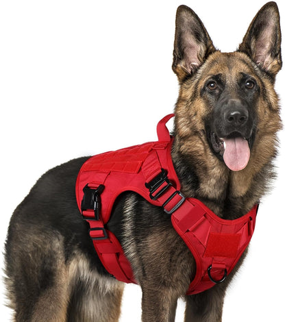 rabbitgoo Tactical Dog Harness for Large Dogs, Heavy Duty Dog Harness with Handle, No-Pull Service Dog Vest Large Breed, Adjustable Military Dog Vest Harness for Training Hunting Walking, Red, XL