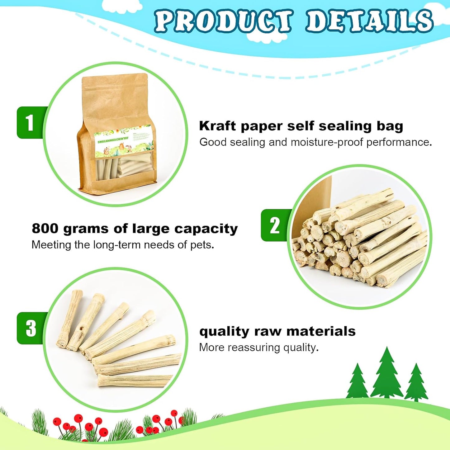 800g/1.76lb Bunny Toys Sweet Bamboo Sticks for Rabbits Bunny Chew Toys Molar Treats Snack for Small Animals Hamsters Chinchillas Guinea Pigs