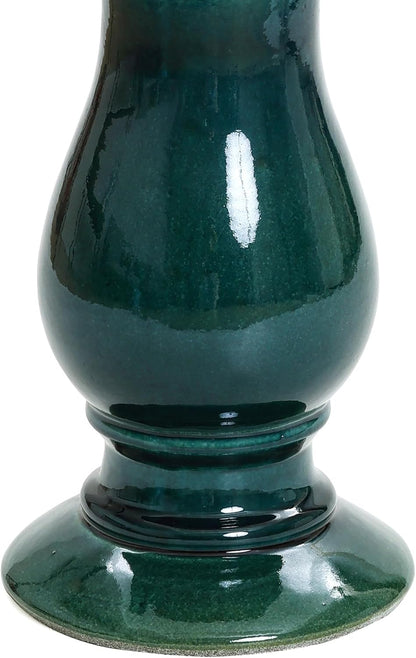 LuxenHome 22 Inch Ceramic Bird Bath for Outside, Elegant Tall Outdoor Bird Bath, Lightweight Pedestal Glazed Birdbaths for Outdoors with Floral Pattern, Dark Green