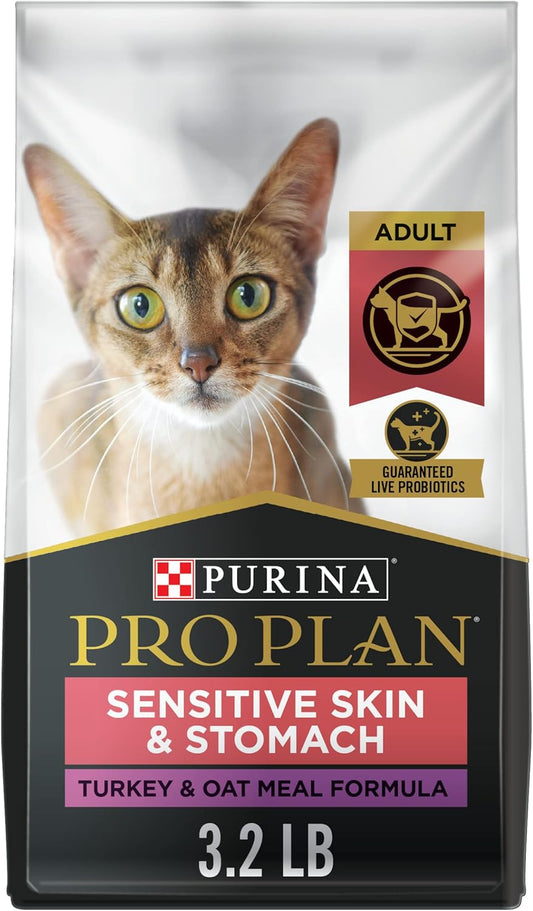 Purina Pro Plan With Probiotics, Sensitive Skin & Stomach, Natural Dry Cat Food, Turkey & Oat Meal Formula - 3.2 lb.