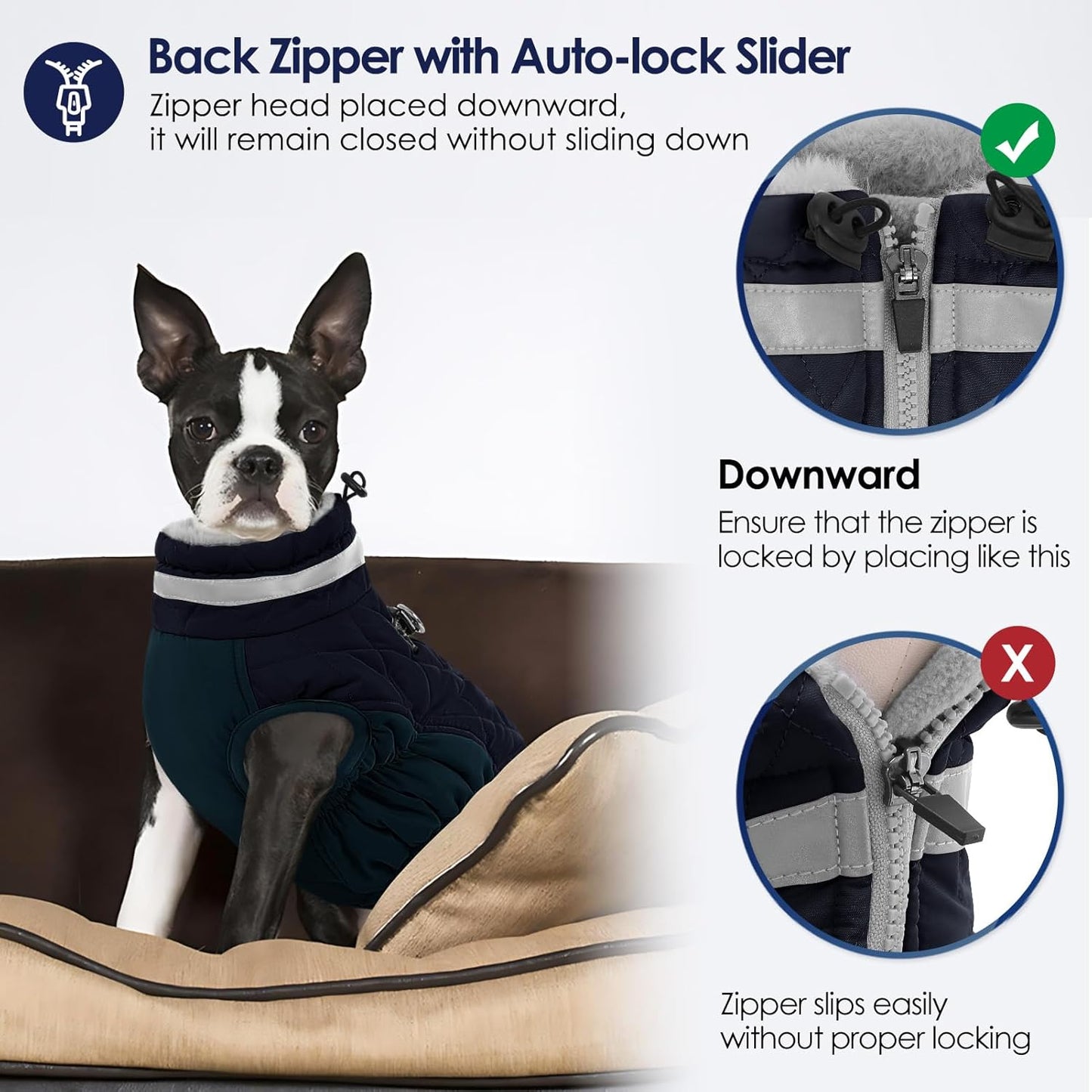 AOFITEE Dog Coat, Warm Dog Jackets for Large Dogs, Reflective Turtleneck Dogs Winter Coat with Harness Built in, Waterproof Windproof Pet Snow Jacket Fleece Vest for Cold Weather, Navy XXL