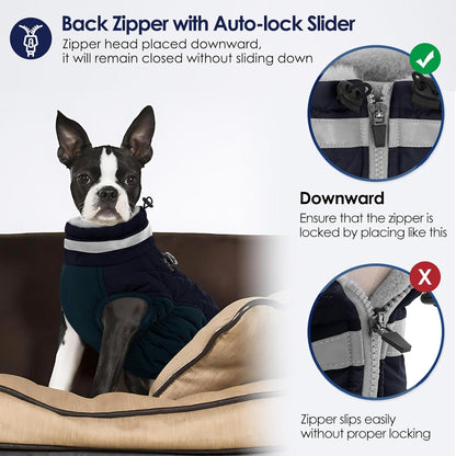 AOFITEE Dog Coat, Warm Dog Jackets for Small Dogs, Dogs Winter Coat with Harness Built in, Reflective Pet Winter Jacket, Waterproof Windproof Puppy Puffer Jacket Fleece Vest, Navy XS