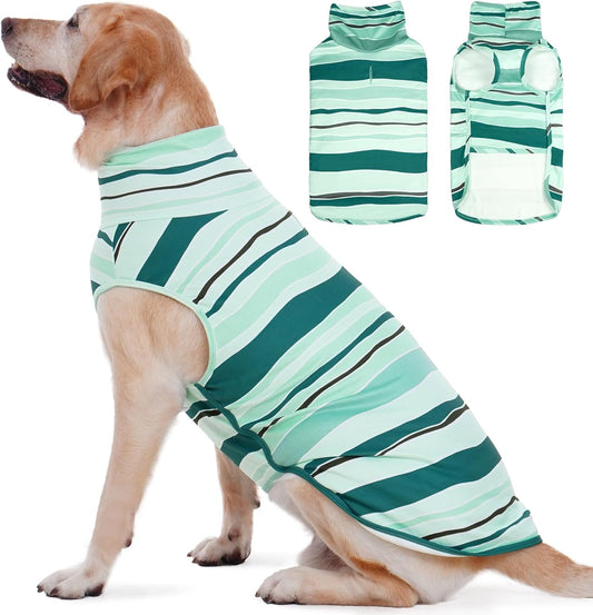 ROZKITCH Dog Turtleneck Sweater with Leash Hole, Ultra Soft Stretch Fleece Vest for Large Dogs, Cold Weather Apparel for Outdoor Adventures BlueStripe 2XL
