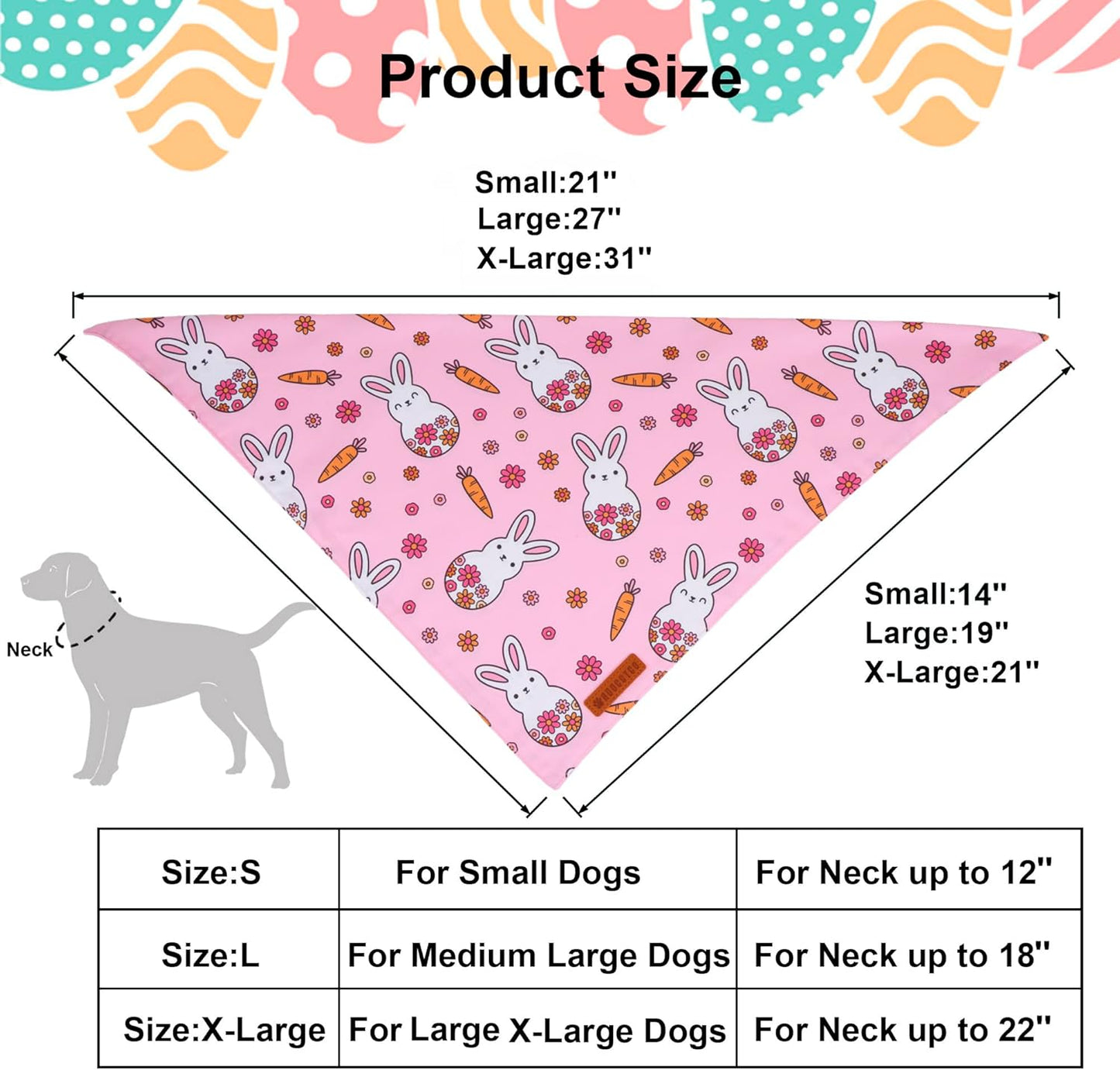 ADOGGYGO Easter Dog Bandana, Pink Bunny Scarf, Premium Durable Fabric, Adjustable Fit Female Pet Easter Bandanas for Small Dogs (Small)