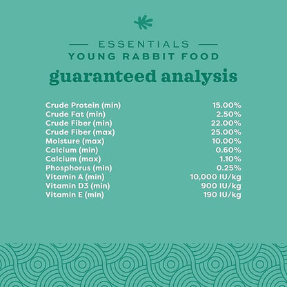 Oxbow Essentials Rabbit Food, Young Rabbit, Made with Oxbow Timothy, Pet Food Pellets for Bunnies, Small Animal Pet Products, Made in USA, High Fiber Bunny Supplies, 10 lb. bag