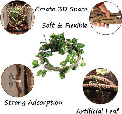Tfwadmx 3 Pcs Flexible Bend-A-Branch Jungle Vines Reptile Plants Hanging Terrarium Plastic Plant Climbing Leaves Pet Tank Habitat Decor for Lizard Frogs Snakes and More Reptiles
