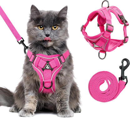 Large Cat Harness and Leash Set for Walking - Escape Proof Adjustable Vest, Reflective Breathable Mesh with 4 Buckles for Big Cats