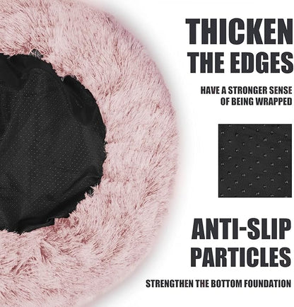 ShinHye Cozy Cat Bed - Round Plush Fluffy Hooded Cave, Indoor/Outdoor, Waterproof & Washable, Calming Anti-Anxiety Design - 23x23inch, Pink