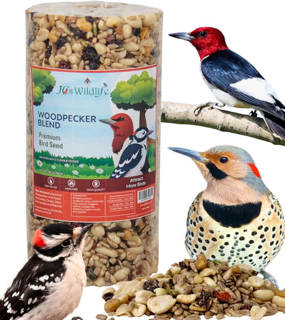 JCs Wildlife Woodpecker Blend Premium Bird Seed 2 lb Small Cylinder with Hole (1 Cylinder)