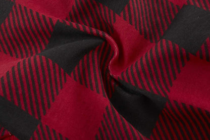 Red Plaid Christmas Clothes for Medium Large Dogs, Buffalo Red Black Plaid Dog Pajamas Onesie PJS, Back Length 20" Large