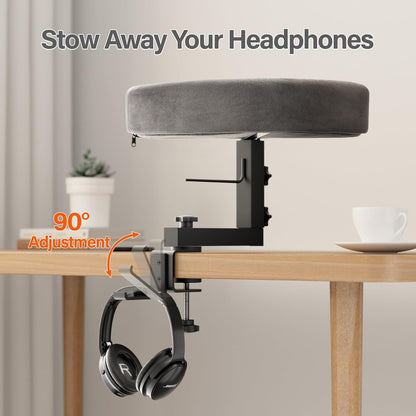 Cat Bed for Desk – Adjustable Metal Cat Bed with Headphone Holder, Scratch-Resistant Pet Shelf for Small Spaces, Modern Desk Cats Perch for Home/Office - Gray