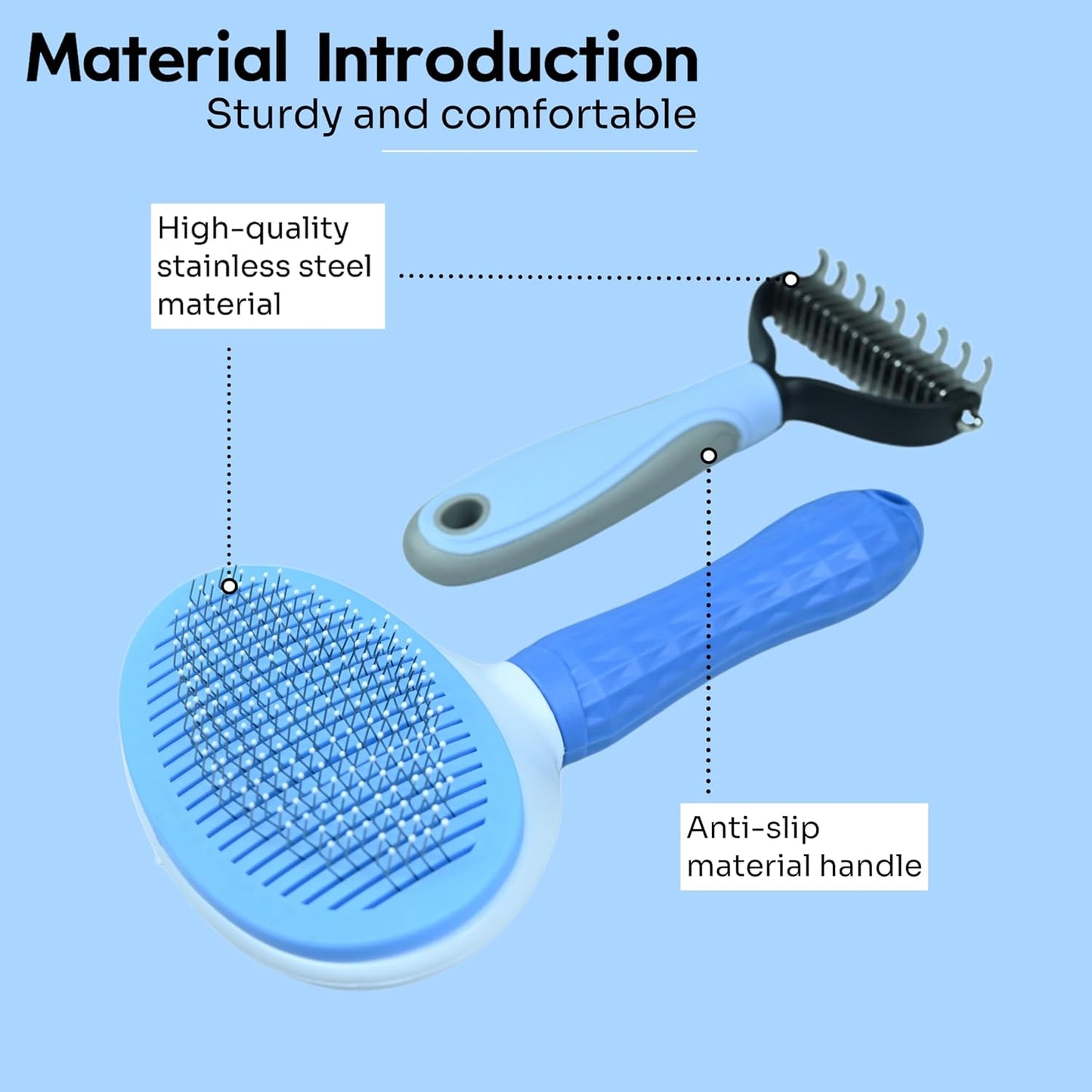 Pet Grooming Combo — Shedding Brush with Metal Comb for Detangling and Removing Undercoat in Long-Haired Dogs and Cats. helping reduce shedding by up to 95%.