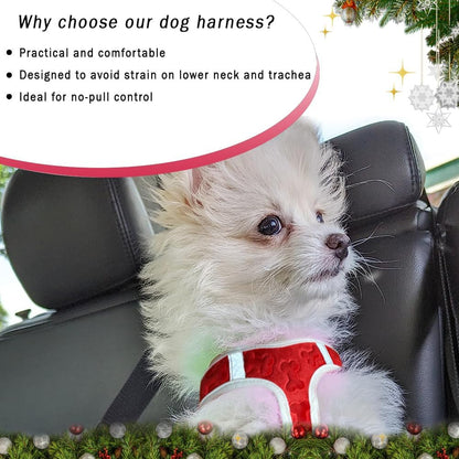 Comfort Fit Christmas Step-in Dog Harness – Festive All-Weather Dog & Puppy Harness | Adjustable, Soft Padded, No-Pull Holiday Vest for Small & Medium Dogs, Easy to Put On, Secure Buckle Fit