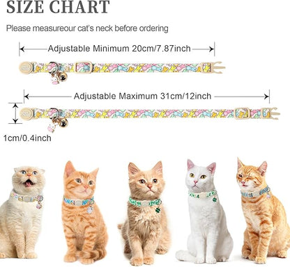 Unique style paws 2 Pack Easter Day Kitten Collar Breakaway with Bell&Pendant, Adjustable Safety Colorful Sports Rabbit Cat Cotton Collar for Girl Boy Cat and Small Pet