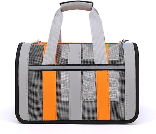 Airline Approved Soft Sided Cat Carrier and Small Dog Crate up to 15lbs - Lightweight Cats Bag Carrier for Pets with Litter Pocket for Kittens and Puppies (Gray and Orange, Medium)