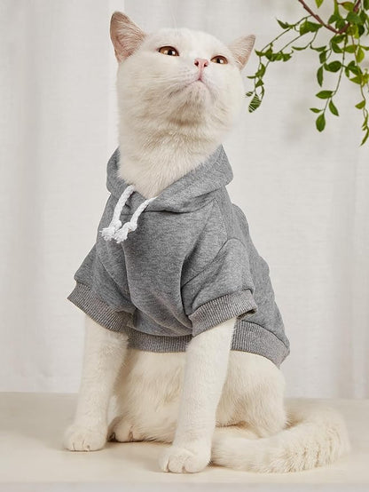 QWINEE Basic Dog Hoodie Sweatshirt Puppy Sweater Warm Cat Costumes Pet Clothes for Chihuahua Puppy Kitten Small Medium Dogs Black and Grey Small