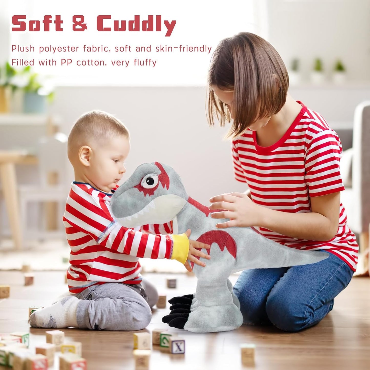 Tezituor 20-Inch Big Standing Dinosaur Stuffed Animal with Weighted Feet, T-Rex Stuffed Dinosaur Plush Toy for Boys & Dino Lovers, Giant Velociraptor Dino Plush for Christmas, Birthday, Party