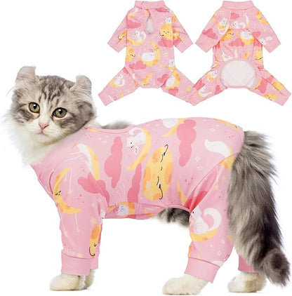 QBLEEV Cat Onesie for Cats After Surgery, Sticky Hair Cat Pajamas for Cats Only, Recovery Suit Shirt for Male Female, Full Body Long Sleeve Surgical Bodysuit, Stop Licking & Shedding