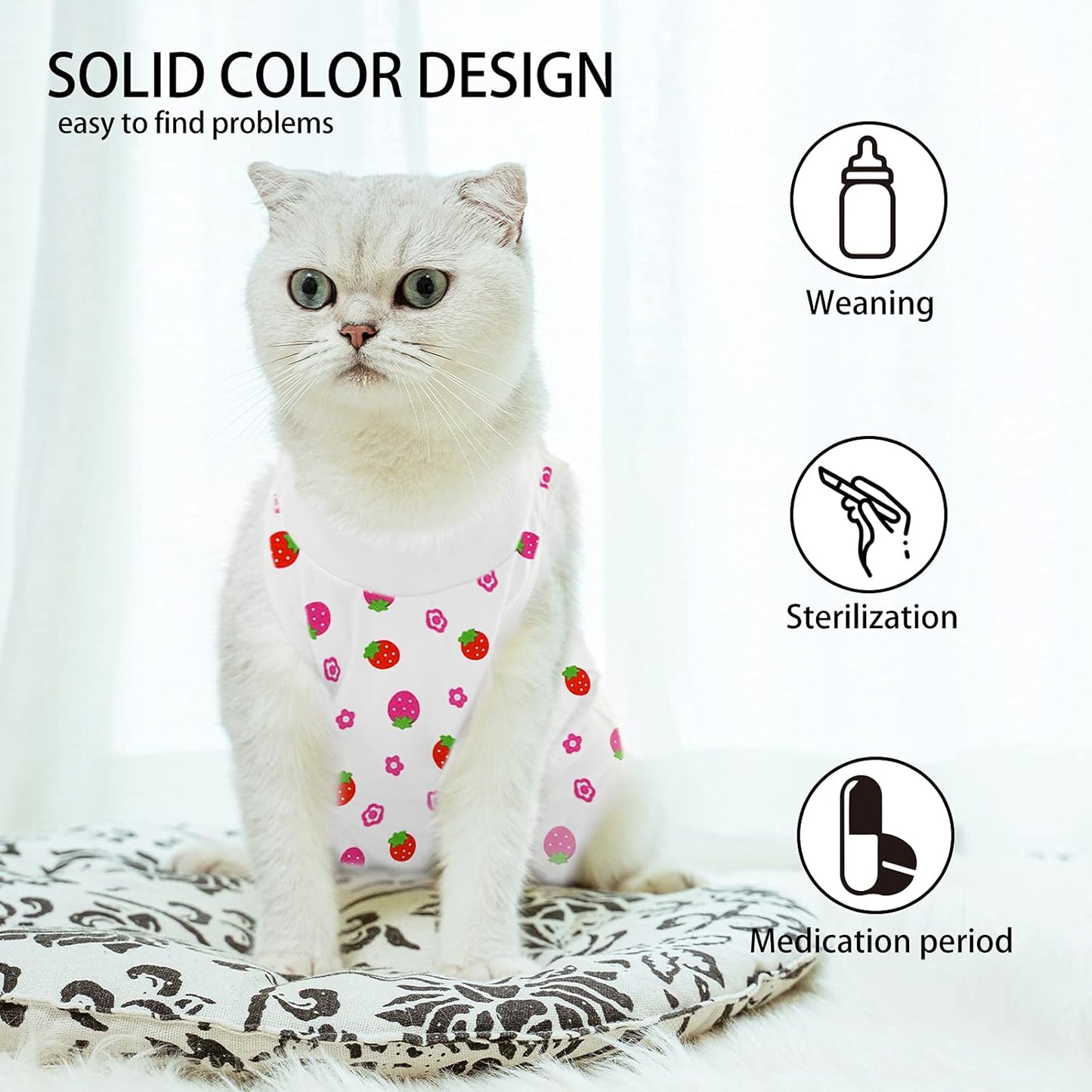 Cat Professional Surgical Recovery Suit,E-Collar Alternative for Cats Dogs,After Surgery Wear, Pajama Suit,Home Indoor Pets Clothing Strawberry S