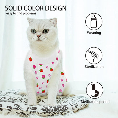 Cat Professional Surgical Recovery Suit,E-Collar Alternative for Cats Dogs,After Surgery Wear, Pajama Suit,Home Indoor Pets Clothing Strawberry S