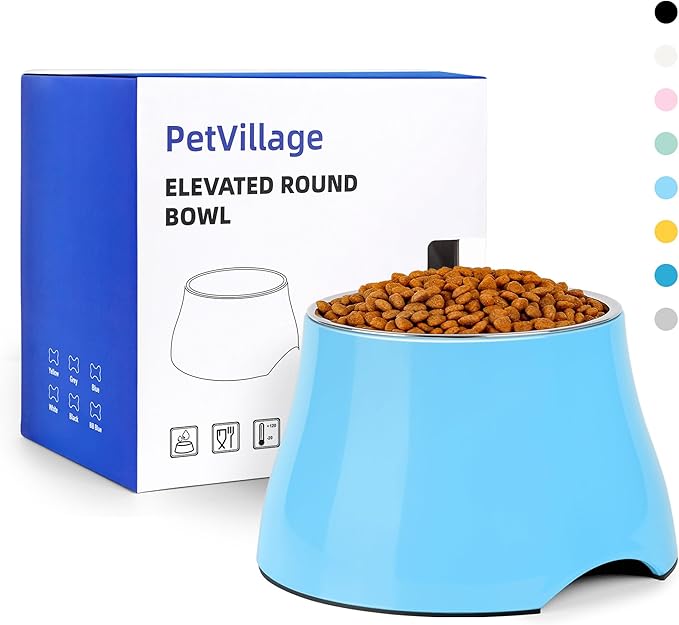 Dog Bowls,Cone Friendly Non Slip Single Dog Bowl with Stainless Steel Inner, Raised Bowls for Small Dogs Spaniel Dogs Long Ear, High Capacity, M/2 Cup Aqua Blue