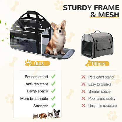 Lekereise Top-Expandable Pet Carrier - TSA Airline Approved Soft Sided Underseat Up to 15lbs Travel Carriers for Small Cats and Dogs with Locking Safety Zippers Anti-Scratch Mesh Black Large