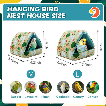 SUSOO Plush Warm Bird Nest House - Hanging Snuggle Bed Velvet Shed Hut Cage Fluffy Hideaway Winter Sleeping Hammock for Parrot Parakeet Conure Cockatiel Budgies Lovebird (Green, L)
