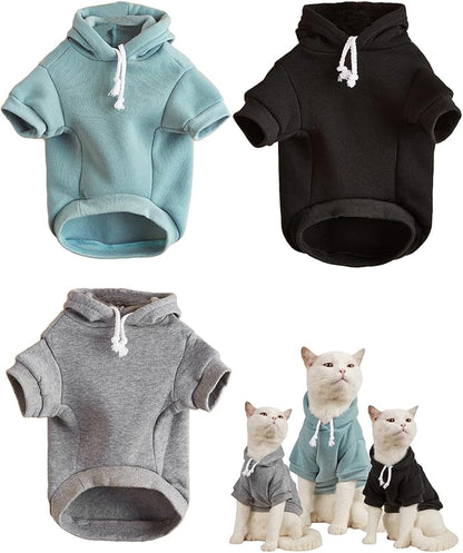QWINEE Basic Dog Hoodie Sweatshirt Puppy Sweater Warm Cat Costumes Pet Clothes for Chihuahua Puppy Kitten Small Medium Dogs Black Green and Grey X-Large