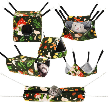 6 Pack Ferret Rat Hammock Set Guinea Pig Hideout Bed, Pet Hanging Tunnel Glider Toy Washable Large Hammock Toy Hideout Cage Accessories for Animals Squirrel, Bunny Chinchillas Hamster