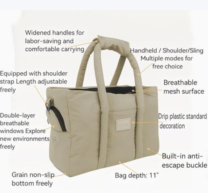 Dog Walking Bag Sling, Dog Carrier Purse with Safety Leash Clip,Warm Soft Sided Pet Carrier Purse for Small Medium Dogs Cats Portable Hands-Free Shoulder Tote for Outdoor Travel (Light Khaki)