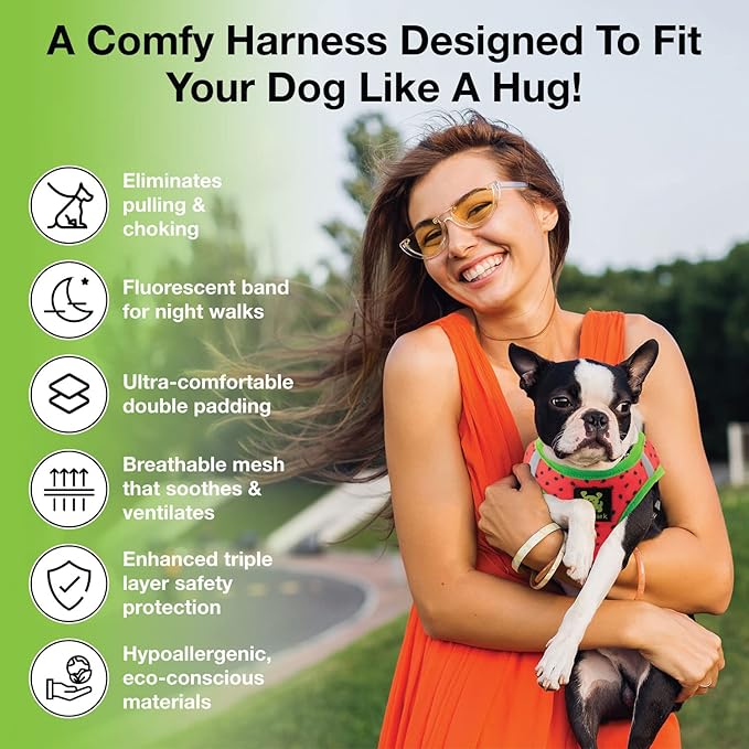 EcoBark Dog Harness - Luxury Step in Dog Harnesses in Watermelon Pattern - Soft & Secure Halter Vest
