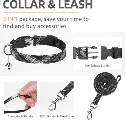 PUPTECK Adjustable Dog Harness Collar and Leash Set Step in No Pull Pet Harness for Small Medium Dogs Puppy and Cats Outdoor Walking Running, Soft Mesh Padded Reflective Vest Harnesses, Black M