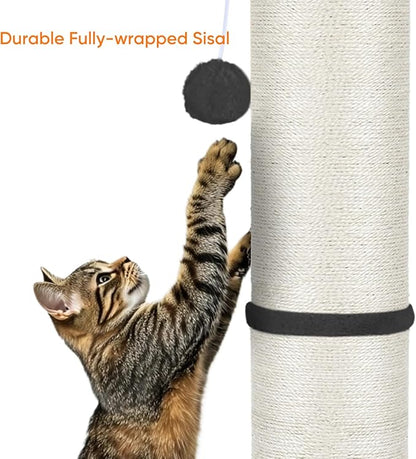 PAWSCRAT Cat Scratching Post 32" Tall, Large Diameter Natural Sisal Cat Scratch Post with Dangling Ball, Scratch-Resistant and Durable Tall Cat Scratcher for Indoor Cats, Protect Your Furniture, Grey