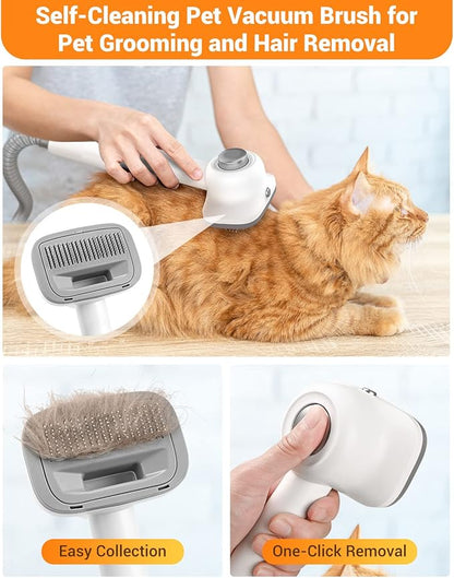 Dog Vacuum Grooming Kit for Shedding: Professional Hair Clippers Pet Groomer - Strong Suction Cleaner Deshedding Tool Fur Brush Attachment Trimmer for Home Cat (Pale White)
