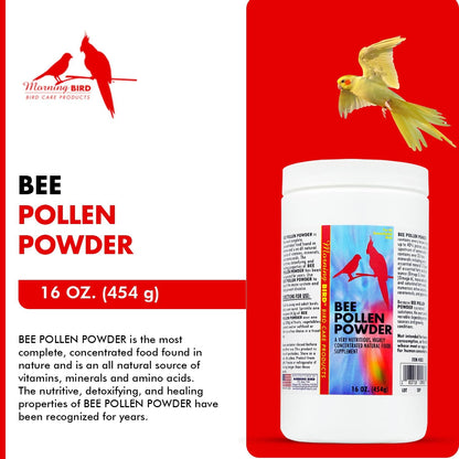 Morning Bird Bee Pollen Powder for Birds 16 Oz – Complete Nutrition with Protein, Amino Acids & Immune Support – Bird Vitamin & Mineral Supplement for Daily Health & Wellness