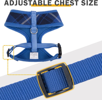 SCENEREAL Puppy Dog Harness with Leash Set for Small Medium Sized Dogs, Soft Mesh Step in Pet Harnesses and Leash, No Chock Plaid Adjustable No Pull Vest for Dogs Cats, Chihuahua,Bulldog (Blue XS)