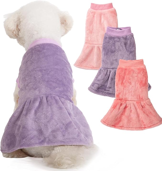 FabriCastle 3-Pack Winter Dog Sweater Dresses XXS XS for Small Female Dogs & Cats- Ultra-Soft Warm Puppy Coats | Stylish Dog Dresses (Pink,Violet,Rosepink, XX-Small)