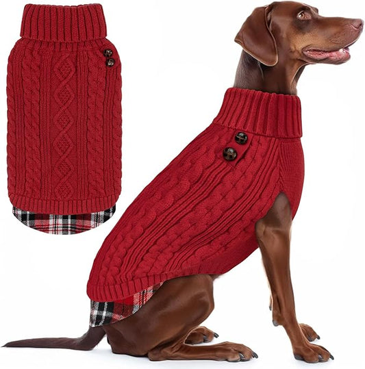 KYEESE Dog Sweater Warm Turtleneck Large Dogs Sweater with Gingham Patchwork Comfy Pet Coat for Fall Winter Cold Weather Soft Pullover Dog Sweaters for Large Dogs