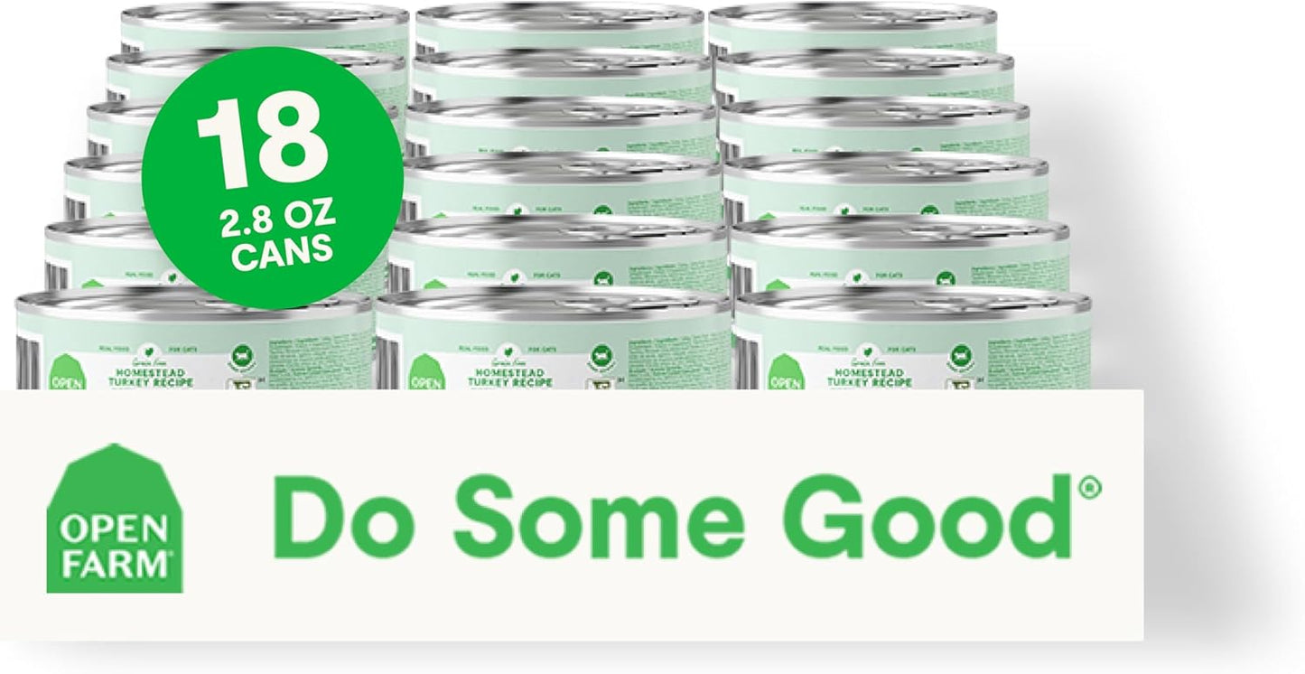 Open Farm Canned Cat Food, Pate for Complete & Balanced Nutrition, Grain Free and Legume-Free Wet Cat Food, Homestead Turkey Recipe, 2.8oz Cans (Case of 18)