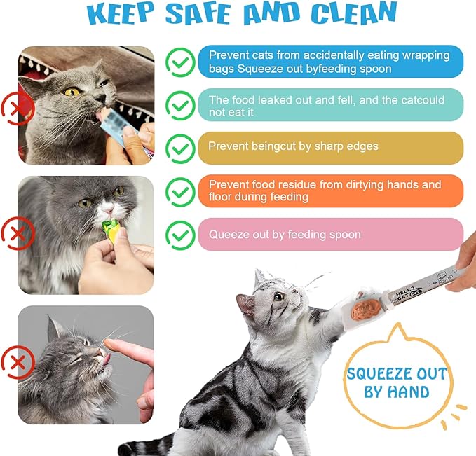 Cat Treat Spoon Squeeze Cat Strip Feeder Spoon 8PCS Cat Treat Dispenser Spoons - Squeeze-Feed Design for Wet Food, Licky Treats & Puree Tubes Bite-Proof, Easy Clean